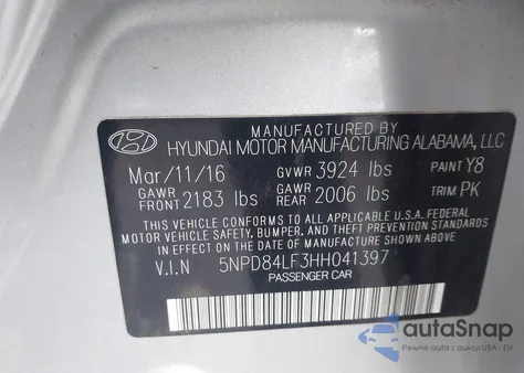 2017 Hyundai Elantra Se z USA, uszkodzony, nr VIN 5NPD84LF3HH041397